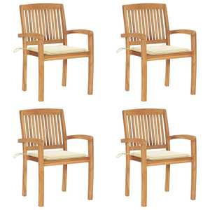vidaXL Scaune grădină stivuibile cu perne, 4 buc, lemn masiv tec imagine