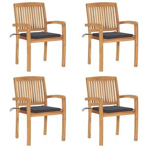 vidaXL Scaune de grădină stivuibile cu perne, 4 buc., lemn masiv tec imagine