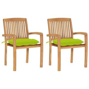 vidaXL Scaune de grădină cu perne verde aprins, 2 buc., lemn masiv tec imagine