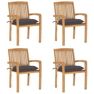 vidaXL Scaune grădină stivuibile cu perne, 4 buc, lemn masiv tec imagine