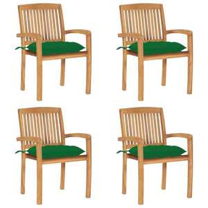 vidaXL Scaune grădină stivuibile cu perne, 4 buc, lemn masiv tec imagine