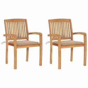 vidaXL Scaune de grădină cu perne bej, 2 buc., lemn masiv de tec imagine