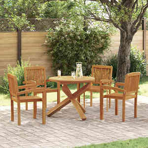 vidaXL Set mobilier de grădină, 5 piese, din lemn masiv de tec imagine
