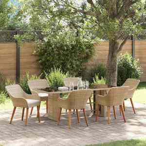 vidaXL Set de masă pentru grădină cu pernă 7 pcs Bej poliratan imagine