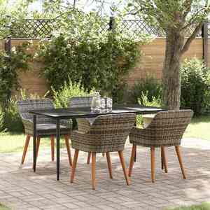 vidaXL Set de masă pentru grădină cu pernă 5 pcs Gri poliratan imagine