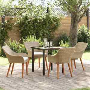 vidaXL Set de masă pentru grădină cu pernă 5 pcs Bej poliratan imagine