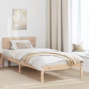 vidaXL Cadru de pat cu headboard natural 90 x 200 cm Lemn de pin masiv imagine