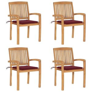 vidaXL Scaune grădină stivuibile cu perne, 4 buc, lemn masiv tec imagine