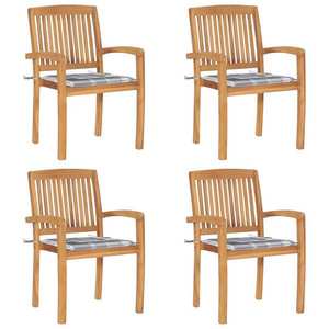 vidaXL Scaune grădină stivuibile cu perne, 4 buc, lemn masiv tec imagine