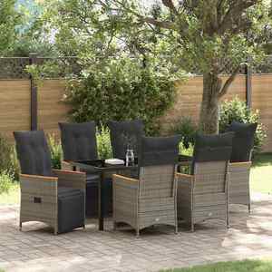 vidaXL Set de masă pentru grădină cu pernă 7 pcs Gri Rattan poli imagine