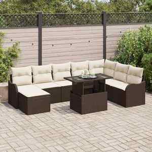 vidaXL Set de canapele pentru grădină cu pernă 9 pcs Maro Rattan poli imagine
