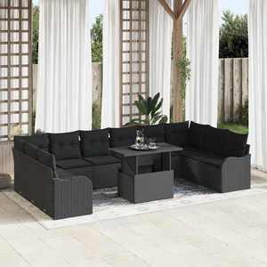 vidaXL Set de canapele pentru grădină 11 pcs Negru Rattan poli imagine