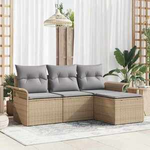 vidaXL Set de canapele pentru grădină cu pernă 4 pcs Bej Rattan poli imagine