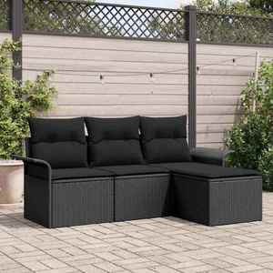 vidaXL Set de canapele pentru grădină cu pernă 4 pcs Negru Rattan poli imagine