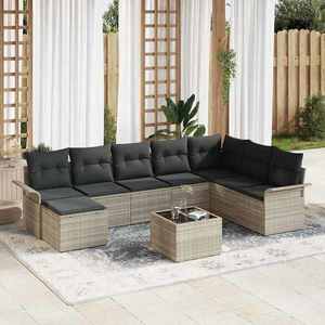 vidaXL Set de canapele pentru grădină cu pernă 9 pcs Gri Rattan poli imagine