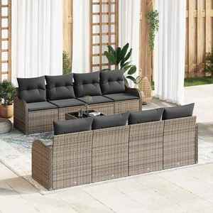 vidaXL Set de canapele pentru grădină cu pernă cu depozitare 9 pcs Gri imagine