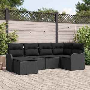 vidaXL Set de canapele pentru grădină cu pernă 6 pcs Negru Rattan poli imagine