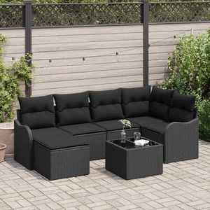 vidaXL Set de canapele pentru grădină cu pernă 7 pcs Negru Rattan poli imagine