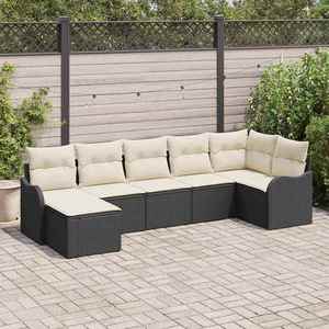 vidaXL Set de canapele pentru grădină 7 pcs Negru și alb Rattan poli imagine