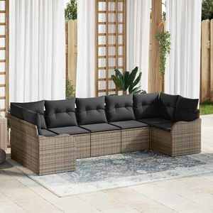 vidaXL Set de canapele pentru grădină cu pernă 7 pcs Gri Rattan poli imagine