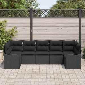 vidaXL Set de canapele pentru grădină cu pernă 7 pcs Negru Rattan poli imagine