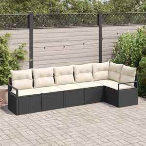 vidaXL Set de canapea cu pernă 6 pcs Negru și Crem poliratan imagine