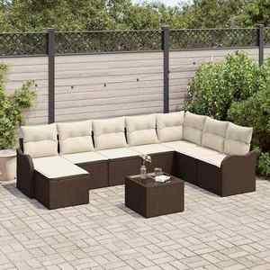 vidaXL Set de canapele pentru grădină cu pernă 9 pcs Maro Rattan poli imagine