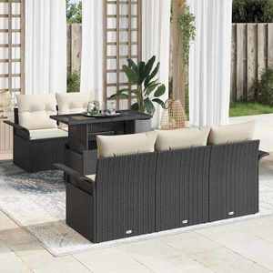 vidaXL Set de canapele pentru grădină cu pernă 6 pcs Negru Poli Rattan imagine