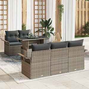 vidaXL Set de canapele pentru grădină cu pernă 6 pcs Gri Poli Rattan imagine