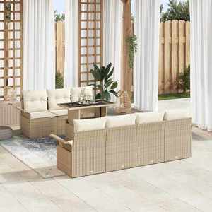 vidaXL Set de canapele pentru grădină cu pernă 8 pcs Bej Poli Rattan imagine
