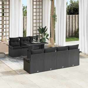 vidaXL Set de canapele pentru grădină cu pernă 8 pcs Negru Poli Rattan imagine