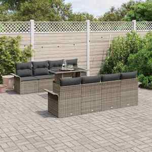 vidaXL Set de canapele pentru grădină cu pernă 9 pcs Gri Poli Rattan imagine