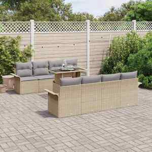 vidaXL Set de canapele pentru grădină cu pernă 9 pcs Bej Rattan poli imagine