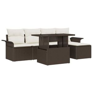 vidaXL Set de canapele pentru grădină cu pernă 6 pcs Maro Rattan poli imagine