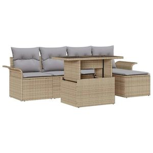 vidaXL Set de canapele pentru grădină cu pernă 6 pcs Bej Rattan poli imagine