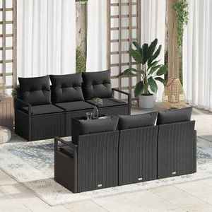 vidaXL Set de canapea 7 pcs Negru poliratan imagine