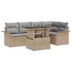 vidaXL Set de canapele pentru grădină cu pernă 6 pcs Bej Rattan poli imagine