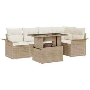 vidaXL Set de canapele pentru grădină cu pernă 6 pcs Bej Rattan poli imagine