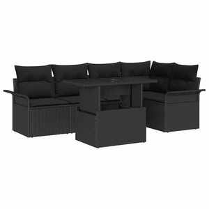 vidaXL Set de canapele pentru grădină cu pernă 6 pcs Negru Poli Rattan imagine