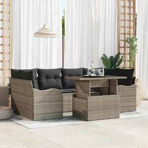 vidaXL Set de canapele pentru grădină cu pernă 7 pcs Gri Poli Rattan imagine