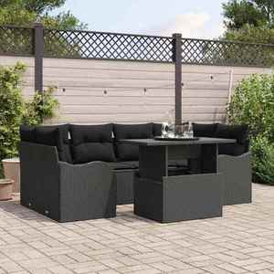 vidaXL Set de canapele pentru grădină cu pernă 7 pcs Negru Poli Rattan imagine
