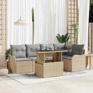 vidaXL Set de canapele pentru grădină cu pernă 6 pcs Bej Poli Rattan imagine