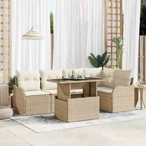 vidaXL Set de canapele pentru grădină cu pernă 6 pcs Bej Poli Rattan imagine
