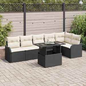 vidaXL Set de canapele pentru grădină cu pernă 7 pcs Negru Poli Rattan imagine