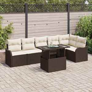 vidaXL Set de canapele pentru grădină cu pernă 7 pcs Maro Poli Rattan imagine