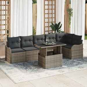 vidaXL Set de canapele pentru grădină cu pernă 7 pcs Gri Poli Rattan imagine