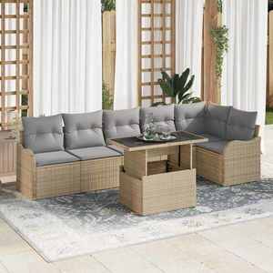 vidaXL Set de canapele pentru grădină cu pernă 7 pcs Bej Poli Rattan imagine