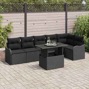 vidaXL Set de canapele pentru grădină cu pernă 7 pcs Negru Poli Rattan imagine