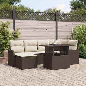 vidaXL Set de canapele pentru grădină cu pernă 7 pcs Maro Rattan poli imagine