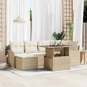 vidaXL Set de canapele pentru grădină cu pernă 7 pcs Bej Rattan poli imagine